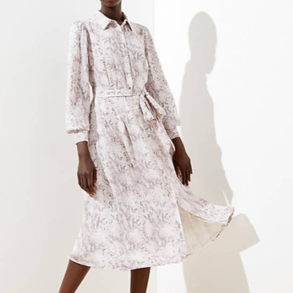 NWT LOFT Snake Print Tie Waist Midi Shirtdress